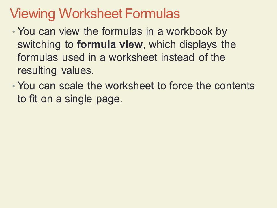Viewing Worksheet Formulas