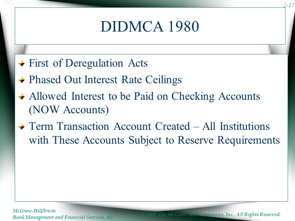DIDMCA 1980 First of Deregulation Acts