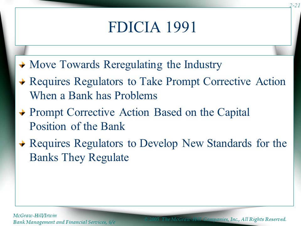 FDICIA 1991 Move Towards Reregulating the Industry