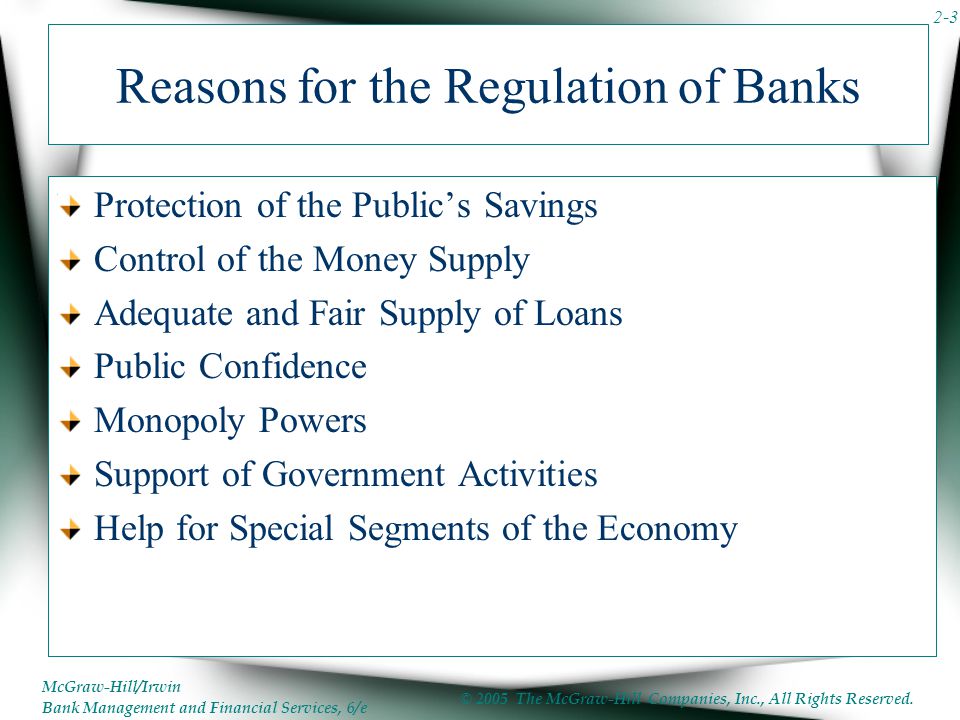 Reasons for the Regulation of Banks