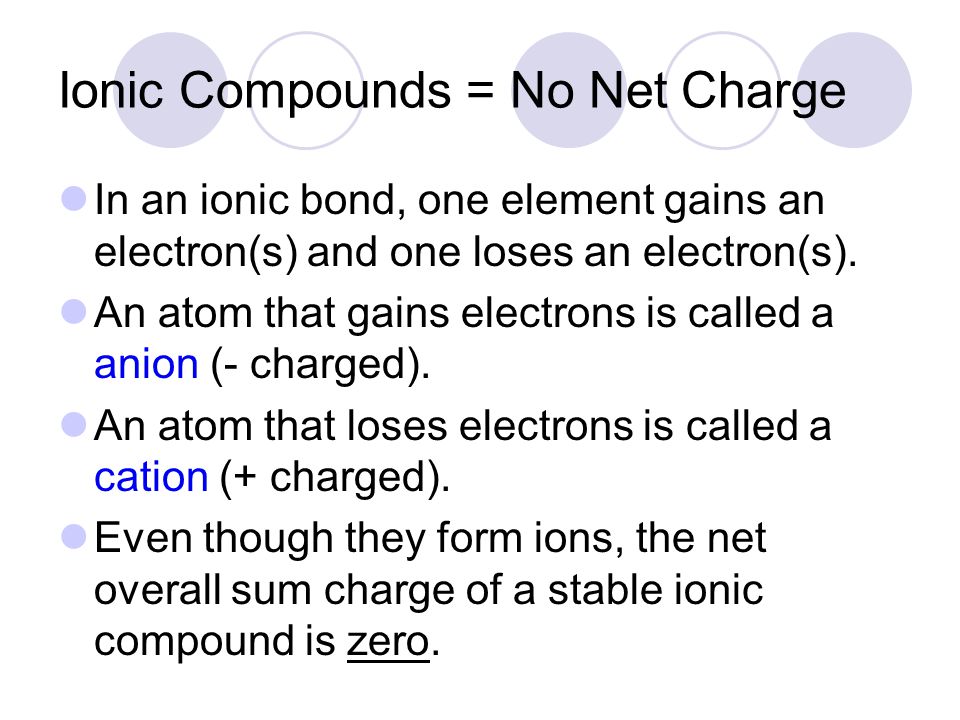 Ionic Compounds = No Net Charge