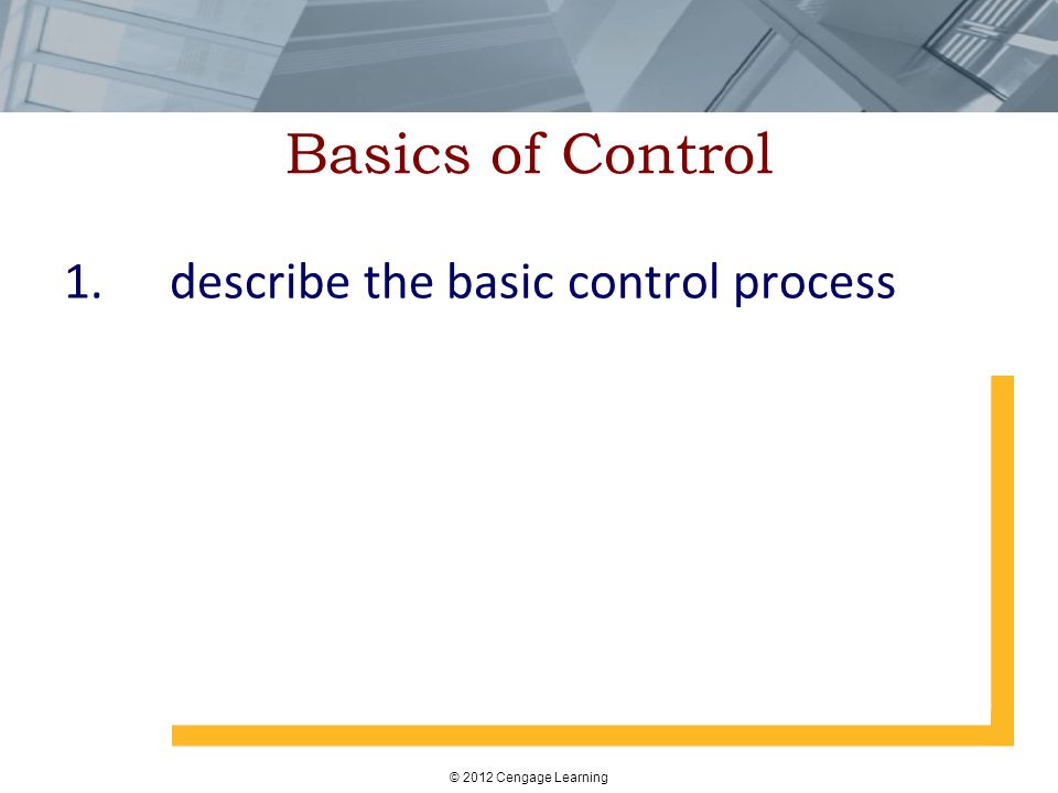 Basics of Control 1. describe the basic control process
