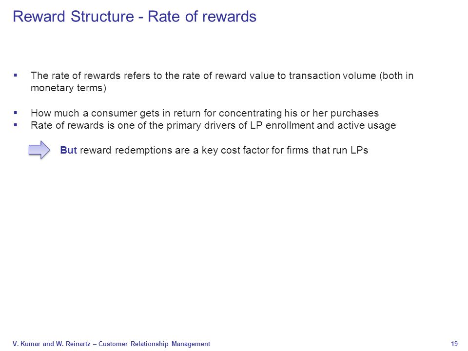 Reward Structure - Rate of rewards