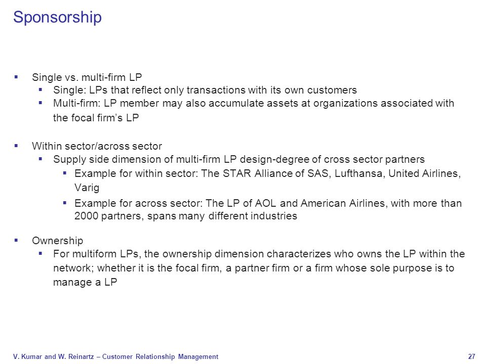 Sponsorship Single vs. multi-firm LP