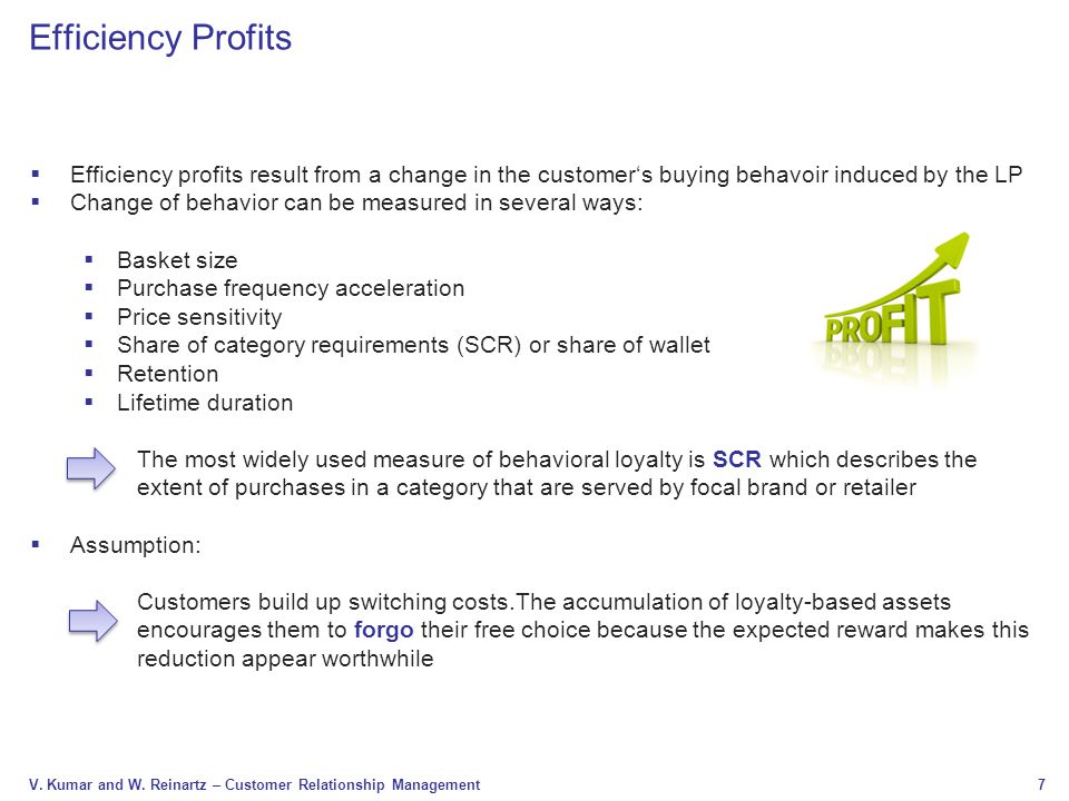 Efficiency Profits Efficiency profits result from a change in the customer‘s buying behavoir induced by the LP.