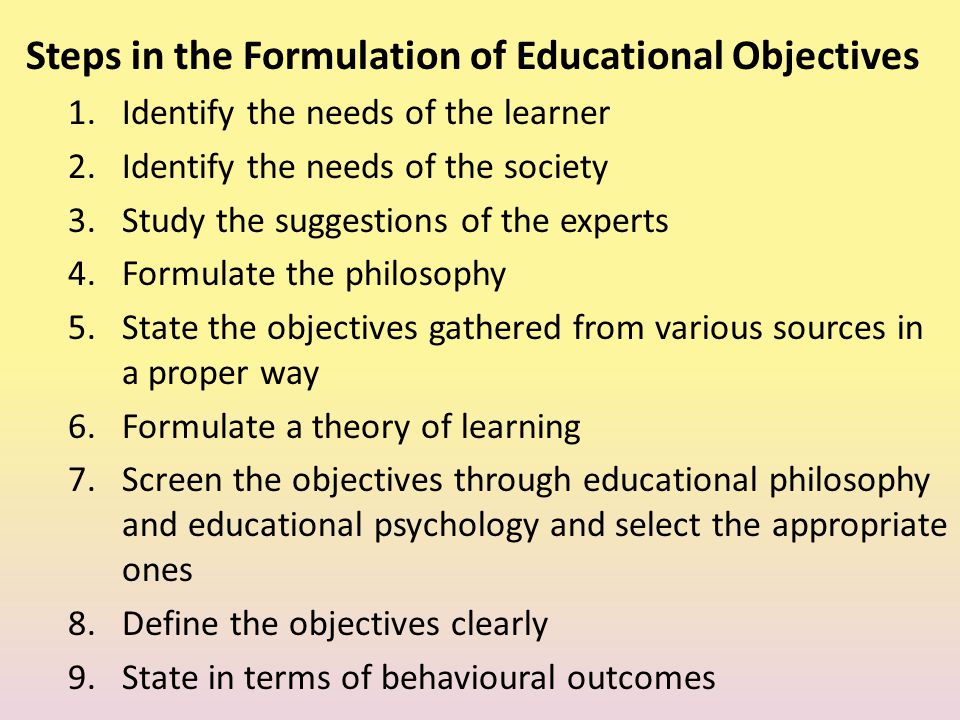 Steps in the Formulation of Educational Objectives