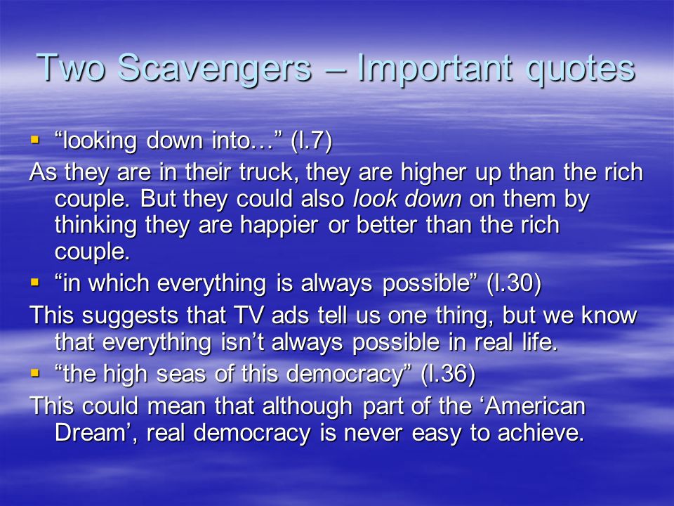 Two Scavengers – Important quotes