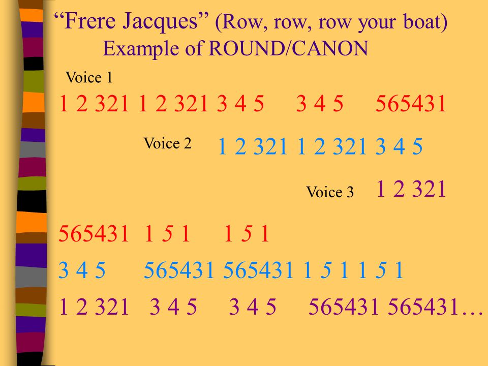Frere Jacques (Row, row, row your boat) Example of ROUND/CANON