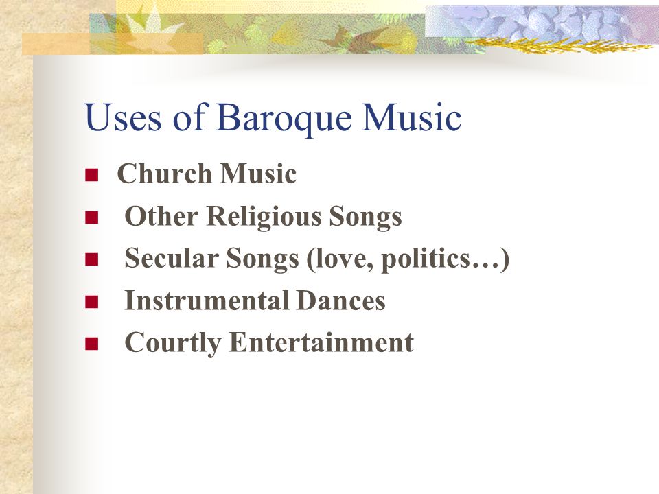 Uses of Baroque Music Church Music Other Religious Songs
