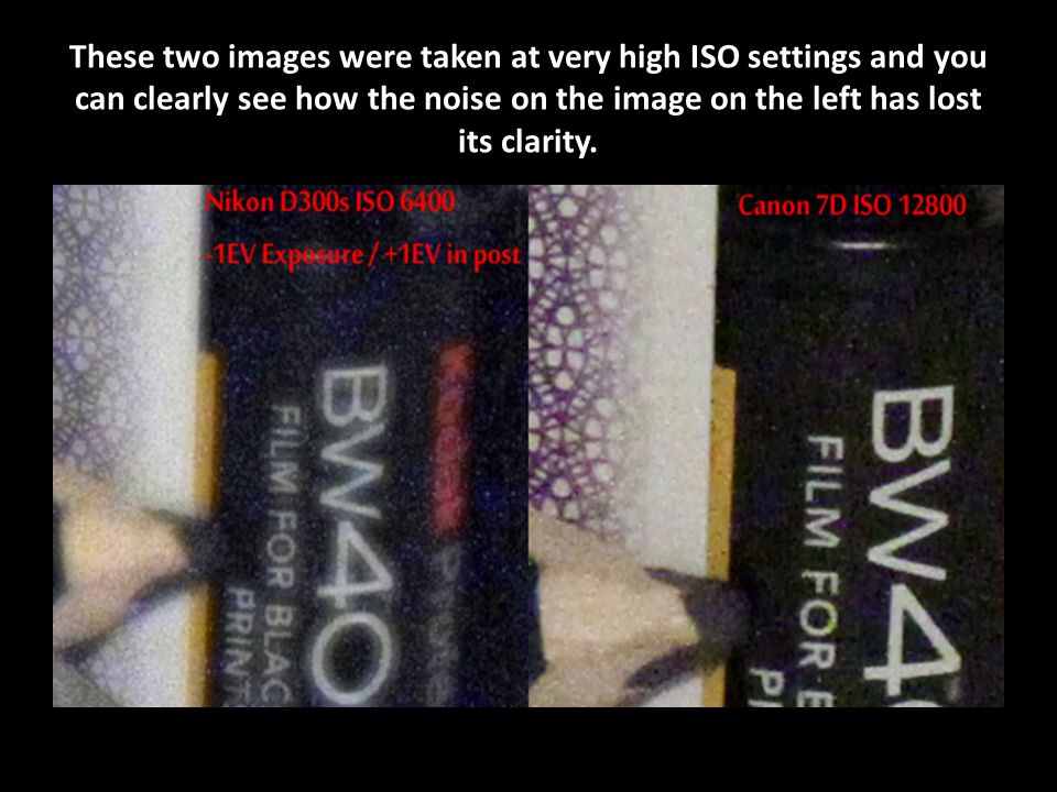 These two images were taken at very high ISO settings and you can clearly see how the noise on the image on the left has lost its clarity.