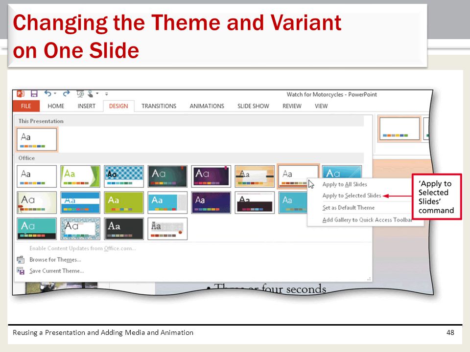 Changing the Theme and Variant on One Slide