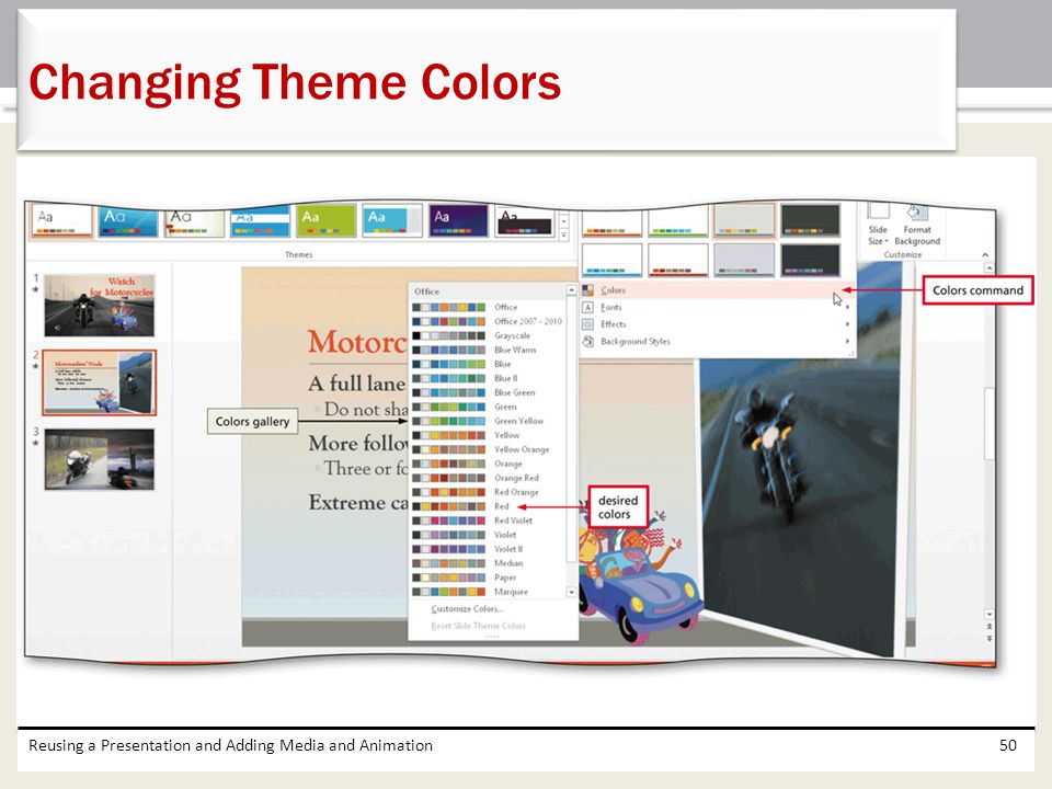 Changing Theme Colors Reusing a Presentation and Adding Media and Animation