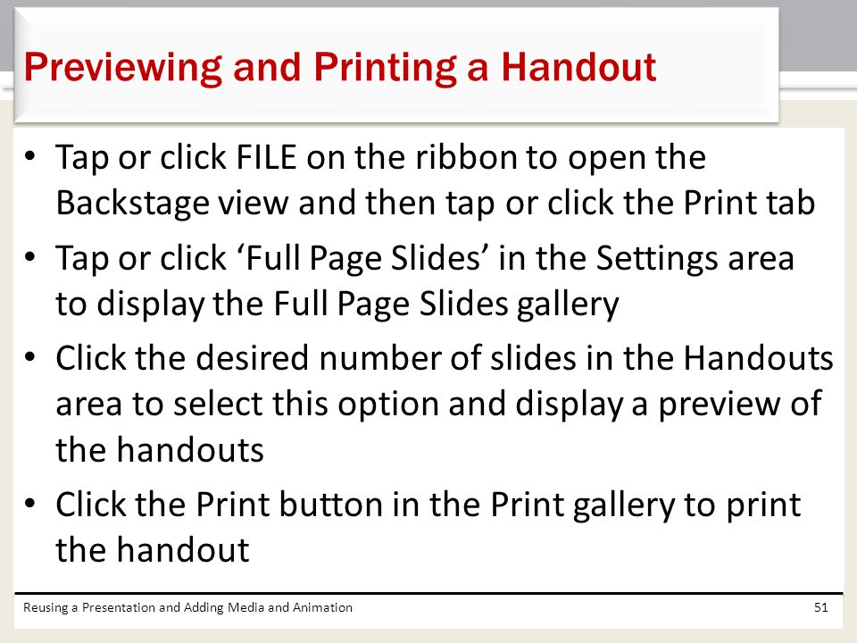 Previewing and Printing a Handout