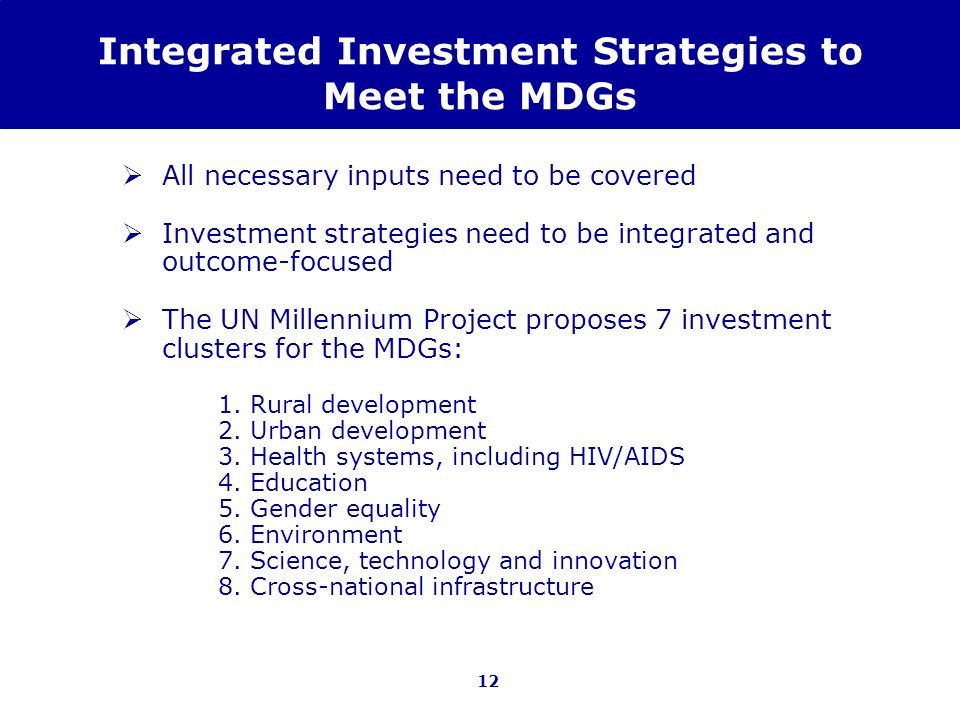 Integrated Investment Strategies to Meet the MDGs