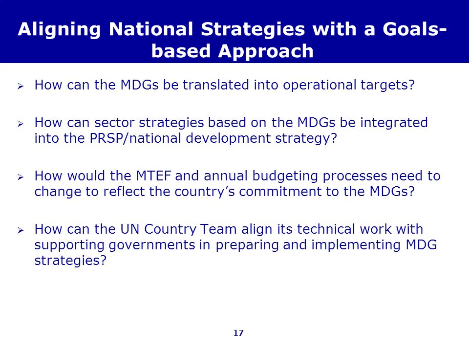 Aligning National Strategies with a Goals-based Approach