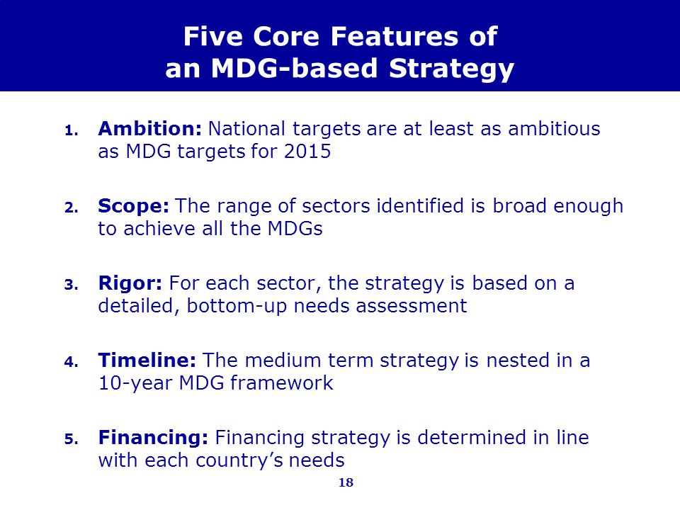 Five Core Features of an MDG-based Strategy