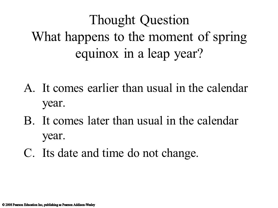 Thought Question What happens to the moment of spring equinox in a leap year