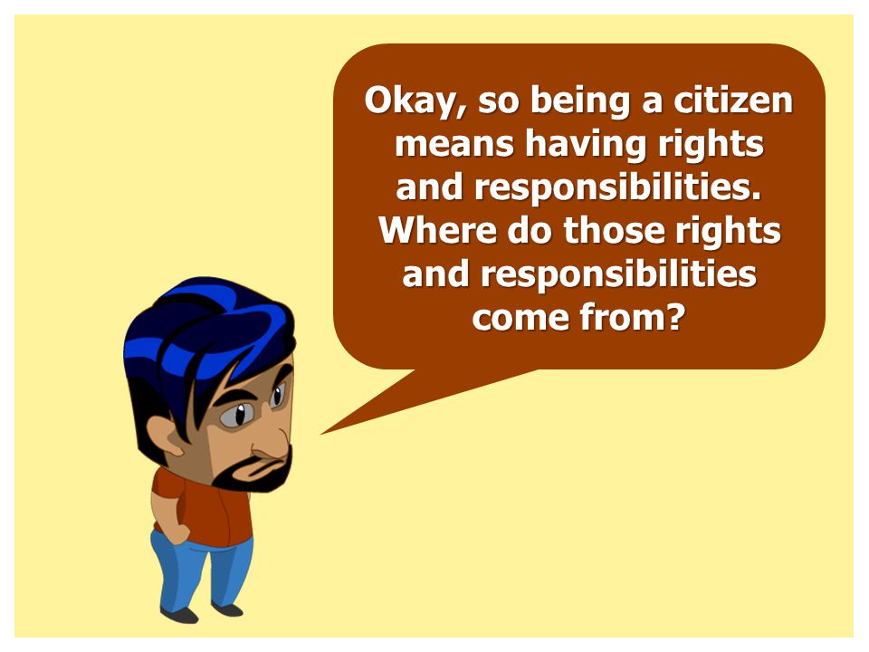 Okay, so being a citizen means having rights and responsibilities