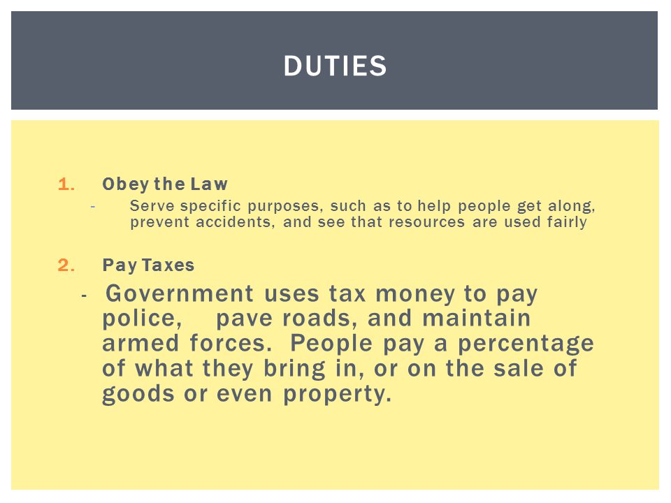 Duties Obey the Law Pay Taxes