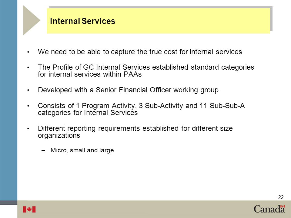 Internal Services We need to be able to capture the true cost for internal services.