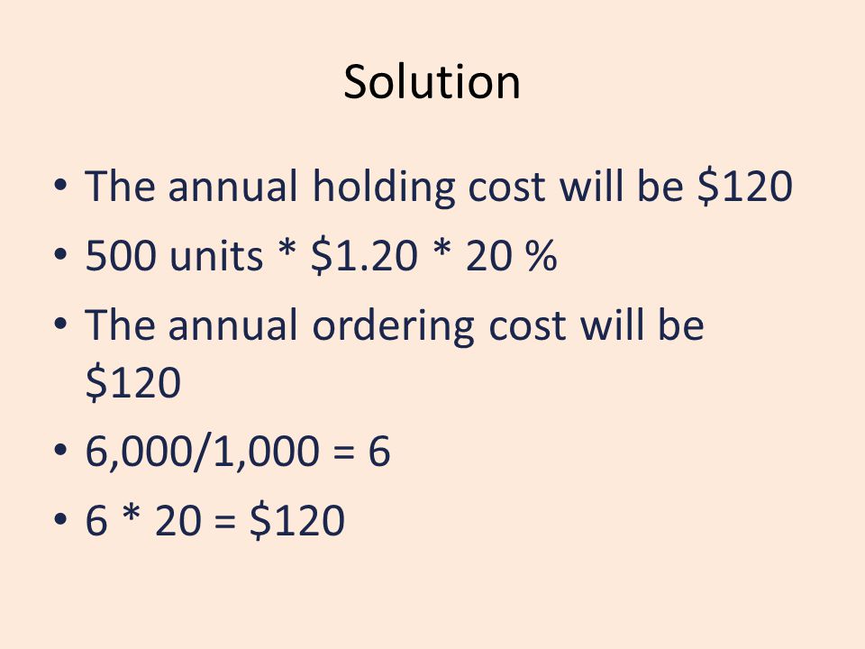 Ordering cost. Annual holding cost. Annual ordering cost. Holding cost.
