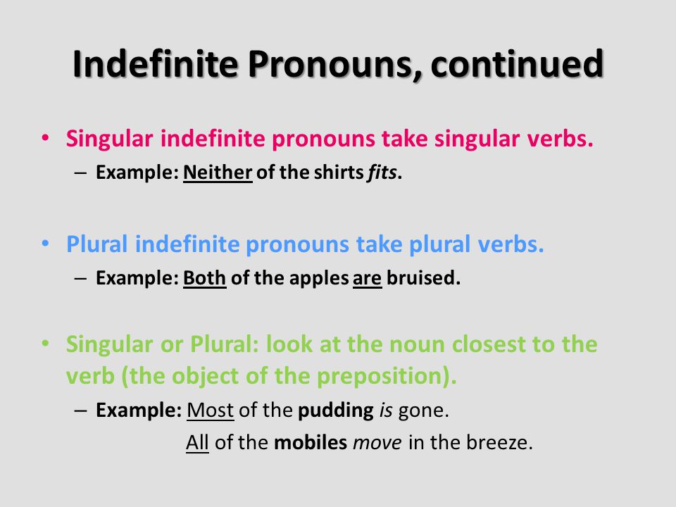 Indefinite Pronouns, continued