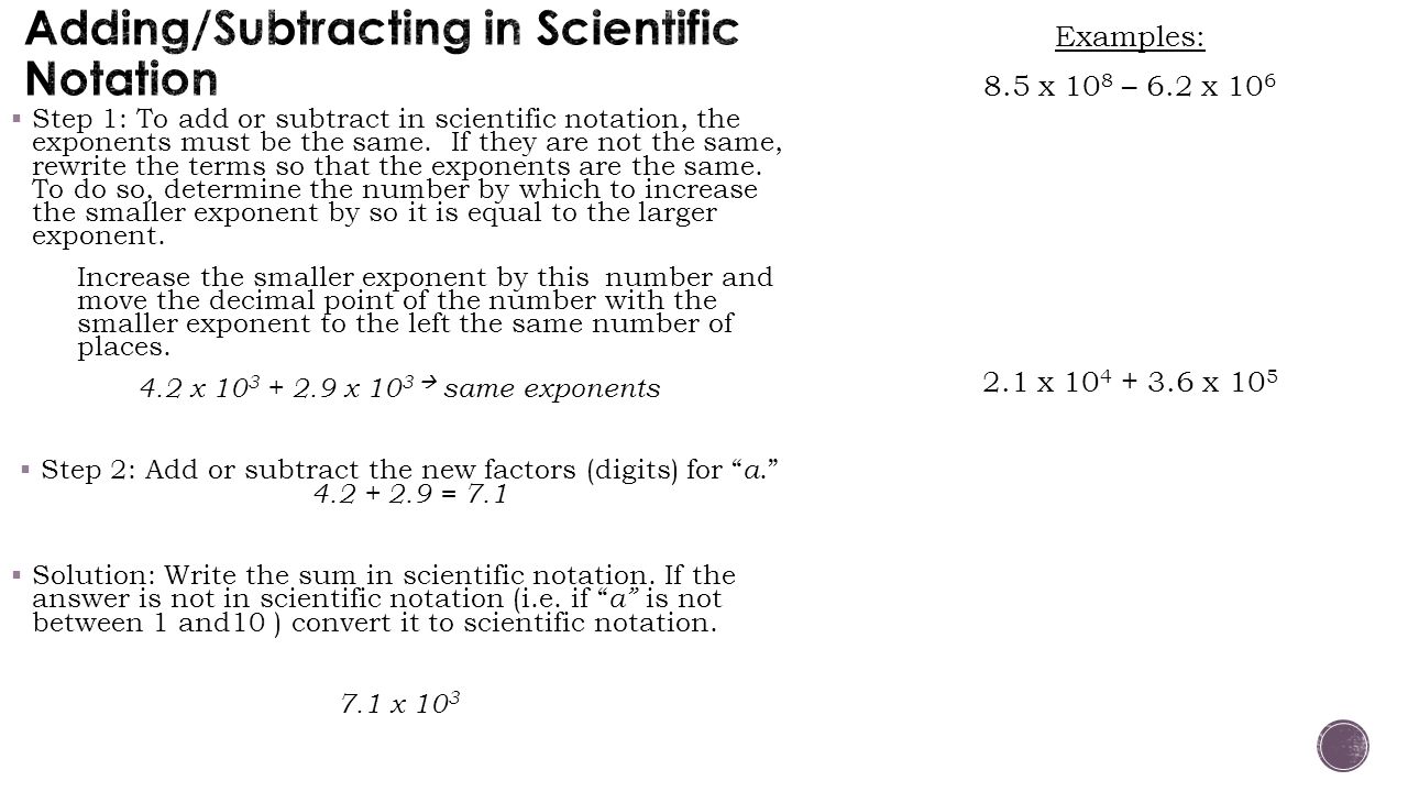 Adding/Subtracting in Scientific Notation