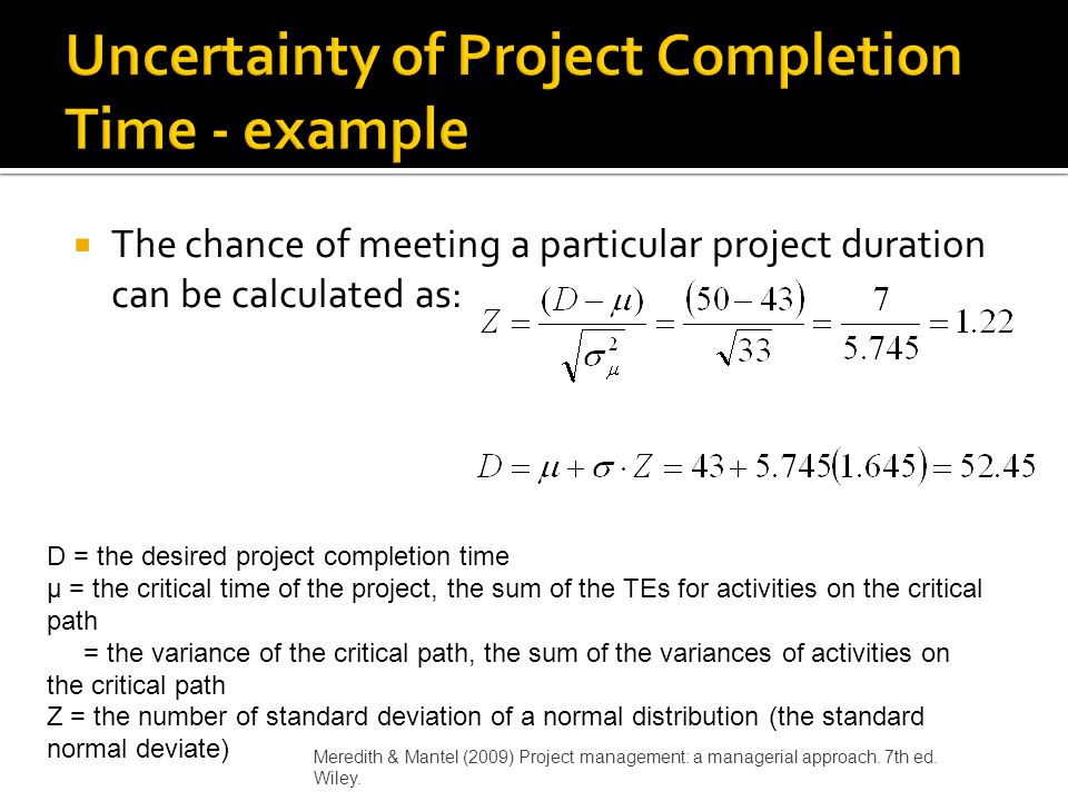 Uncertainty of Project Completion Time - example