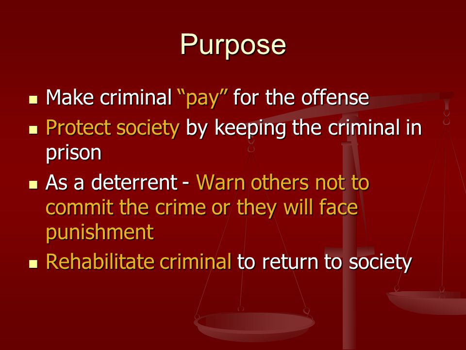 Purpose Make criminal pay for the offense