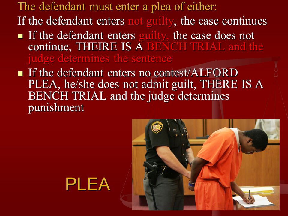 PLEA The defendant must enter a plea of either: