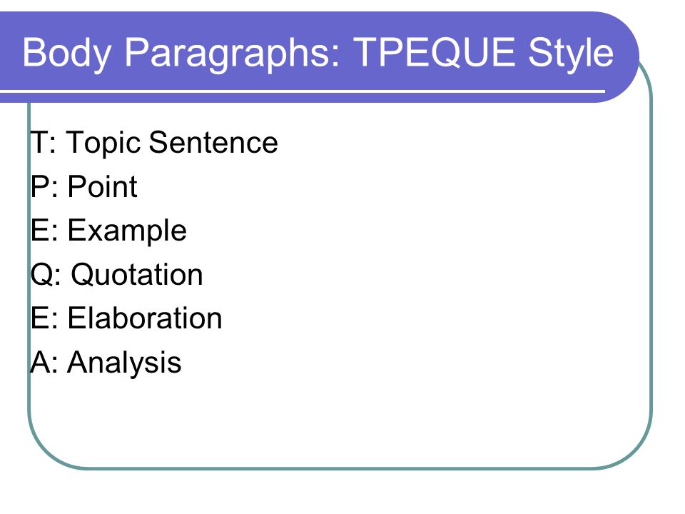 Body Paragraphs: TPEQUE Style