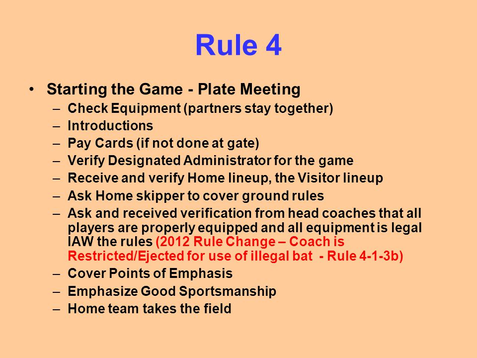 Rule 4 Starting the Game - Plate Meeting