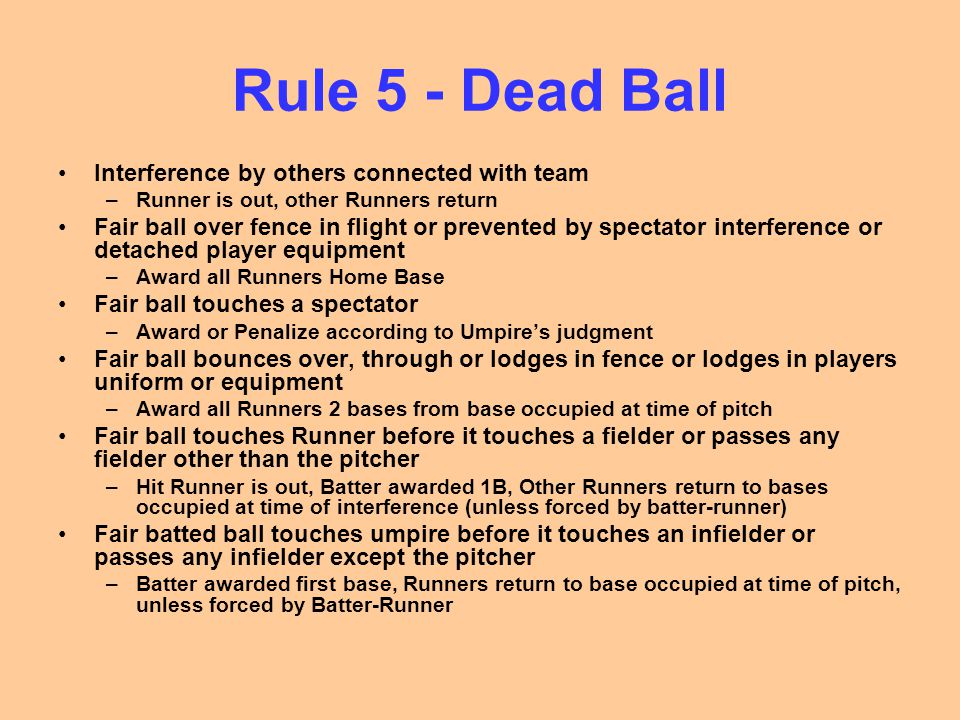 Rule 5 - Dead Ball Interference by others connected with team