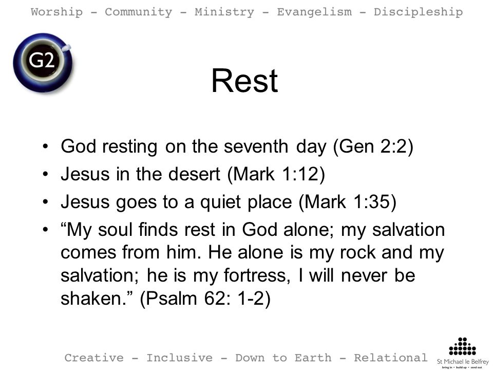 Rest God resting on the seventh day (Gen 2:2)