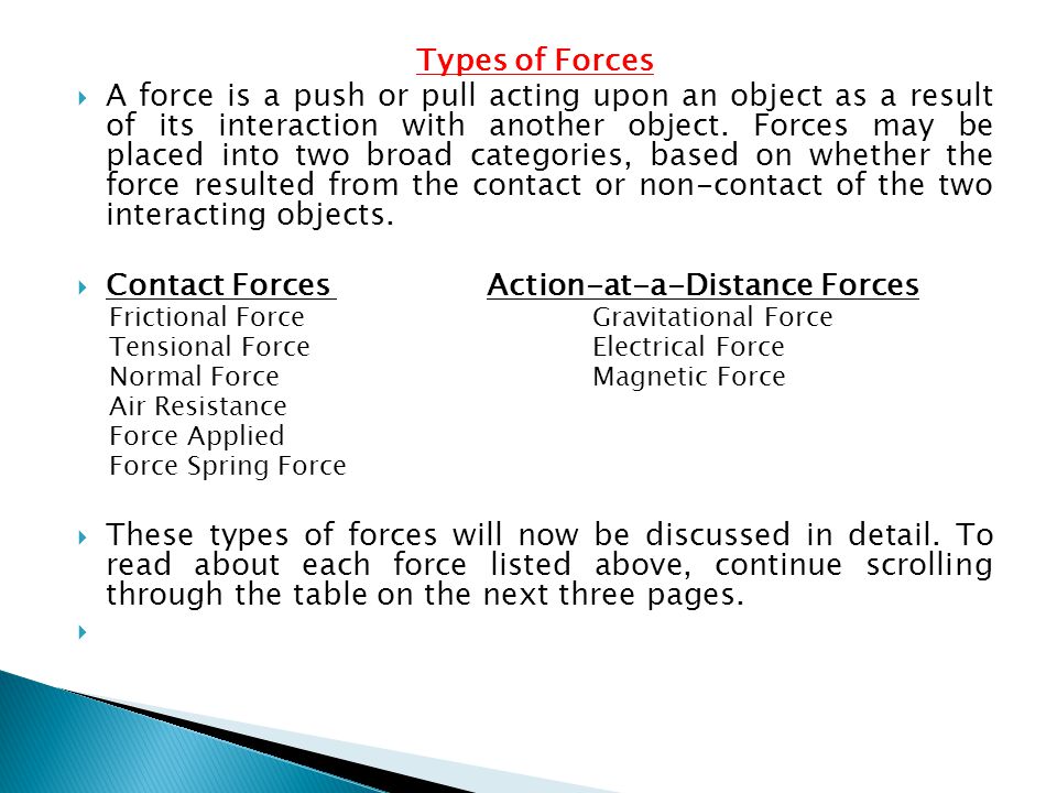 Contact Forces Action-at-a-Distance Forces