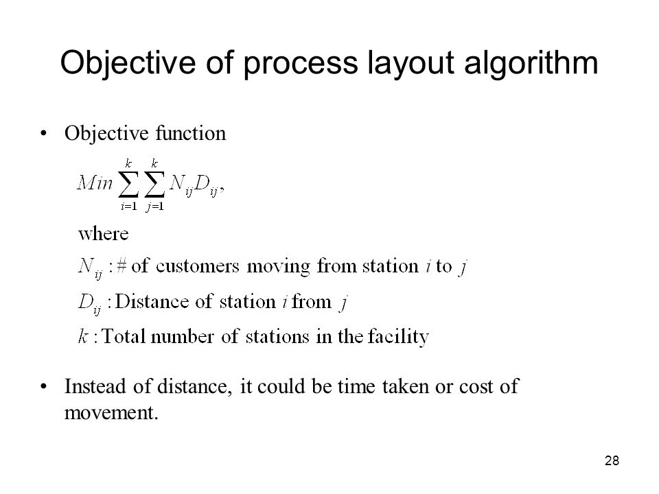 Objective of process layout algorithm