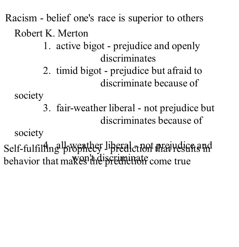 Racism - belief one s race is superior to others