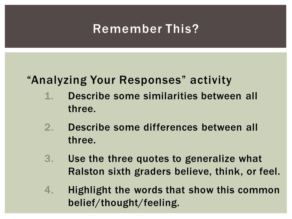 Remember This Analyzing Your Responses activity
