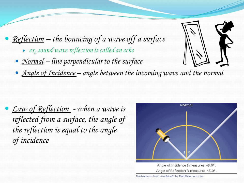 Reflection – the bouncing of a wave off a surface