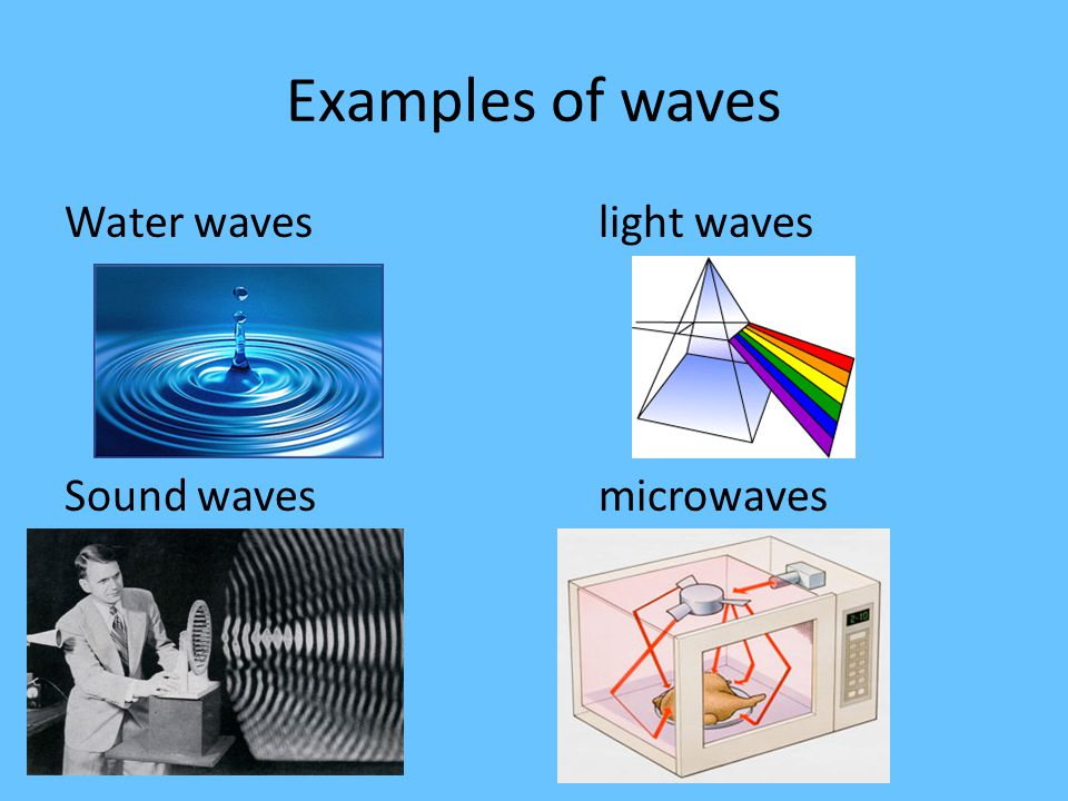 Examples of waves Water waves light waves Sound waves microwaves