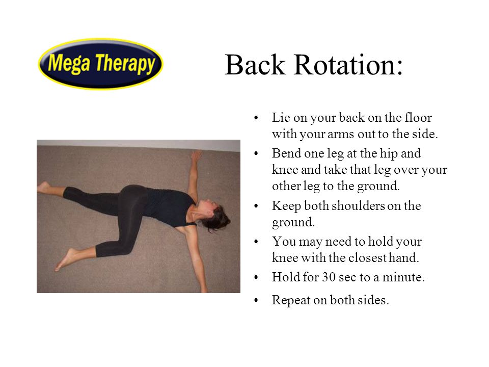 Back Rotation: Lie on your back on the floor with your arms out to the side.
