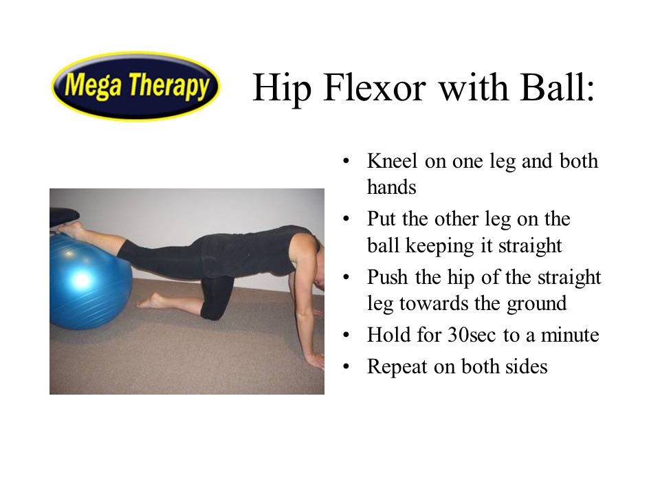 Hip Flexor with Ball: Kneel on one leg and both hands