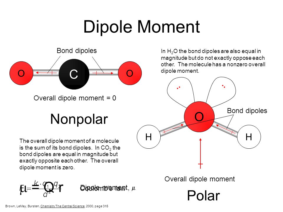 Dipole Moment Nonpolar m = Q r Polar C O O O H H .. Bond dipoles.