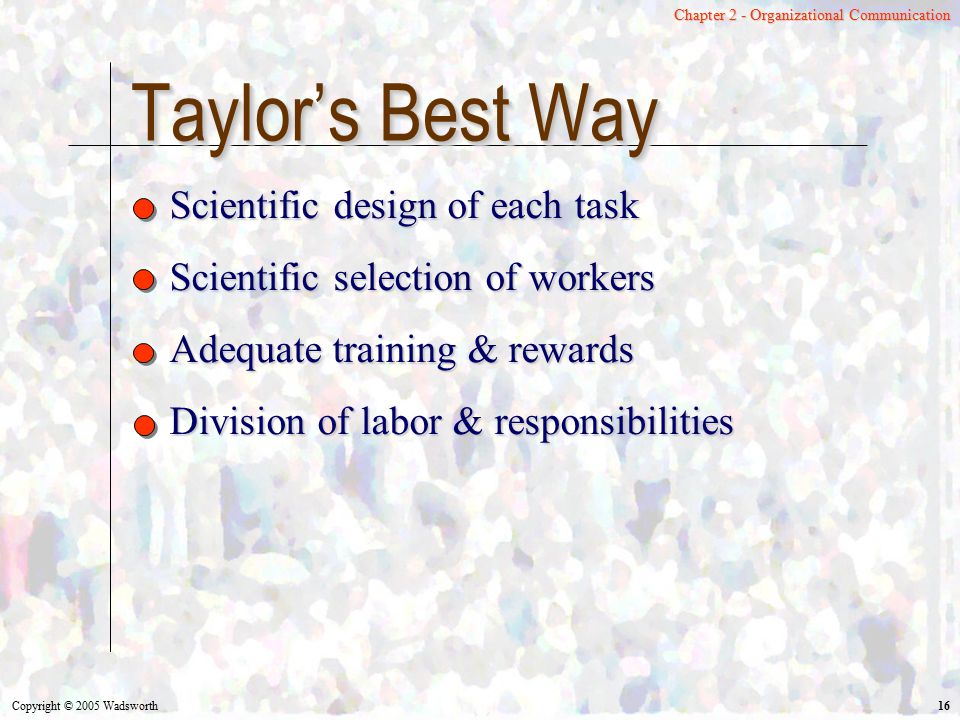Taylor’s Best Way Scientific design of each task
