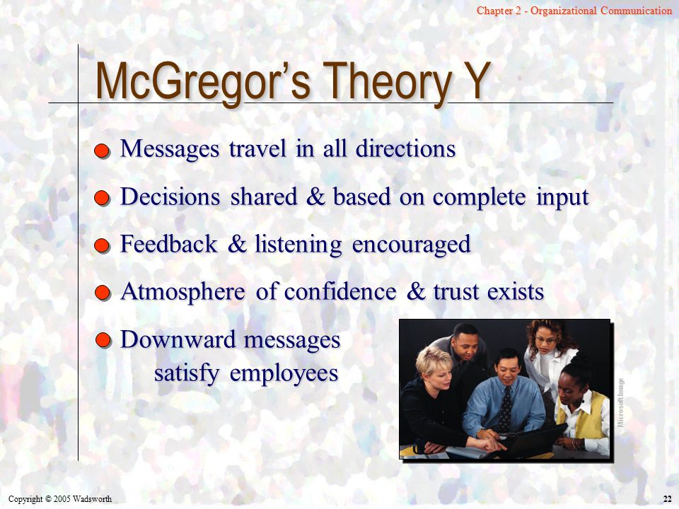 McGregor’s Theory Y Messages travel in all directions