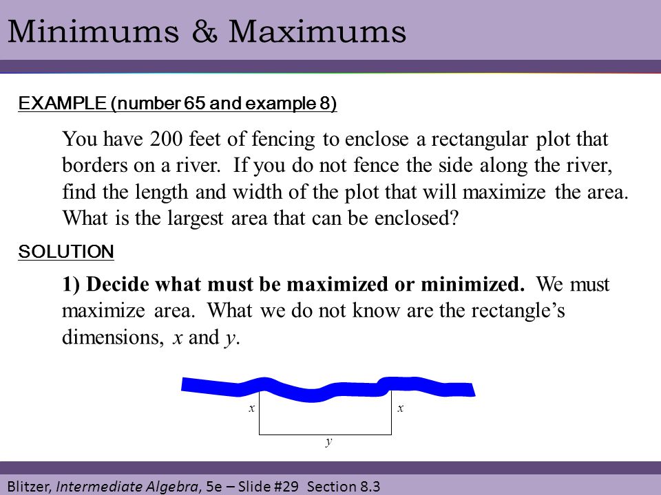 Minimums & Maximums EXAMPLE (number 65 and example 8)