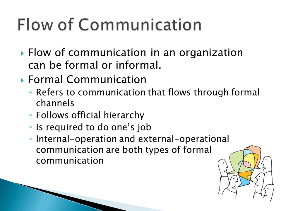 Flow of Communication Flow of communication in an organization can be formal or informal. Formal Communication.
