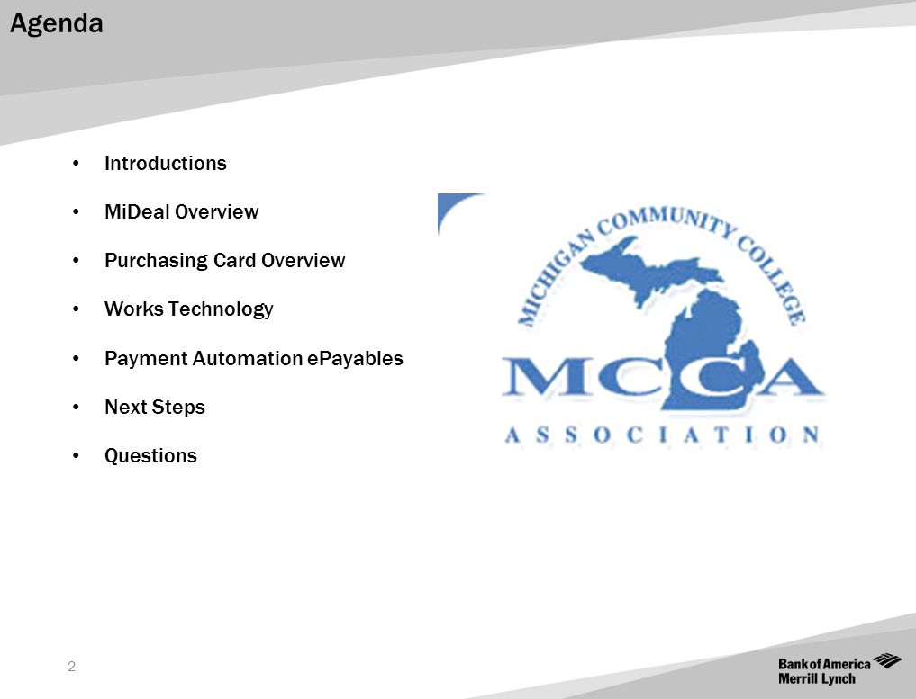 Agenda Introductions MiDeal Overview Purchasing Card Overview