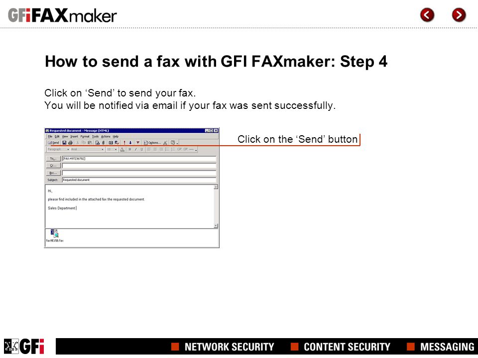 How to send a fax with GFI FAXmaker: Step 4