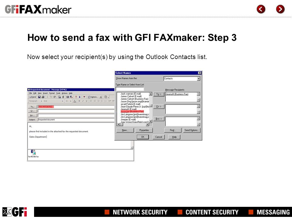 How to send a fax with GFI FAXmaker: Step 3